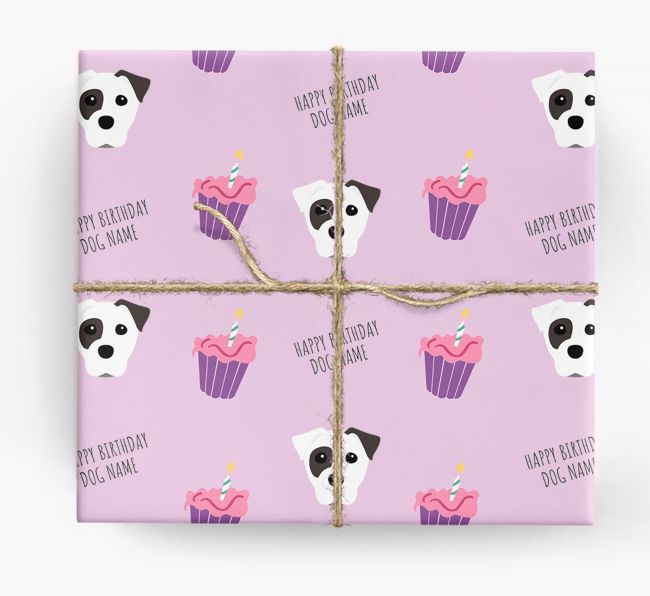 Personalised 'Happy Birthday' Cupcake Wrapping Paper with {breedFullName} Icons